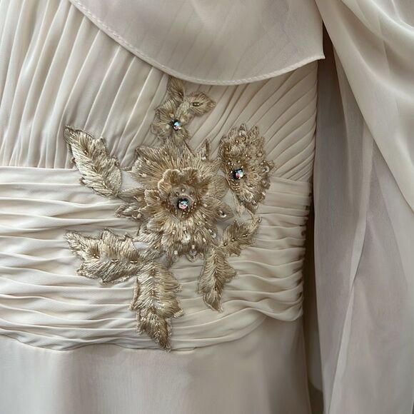 Alyce Champagne Cream Tiered Wrap Dress Jacket Wedding Embroidered Bead Diamond - Picture 5 of 16